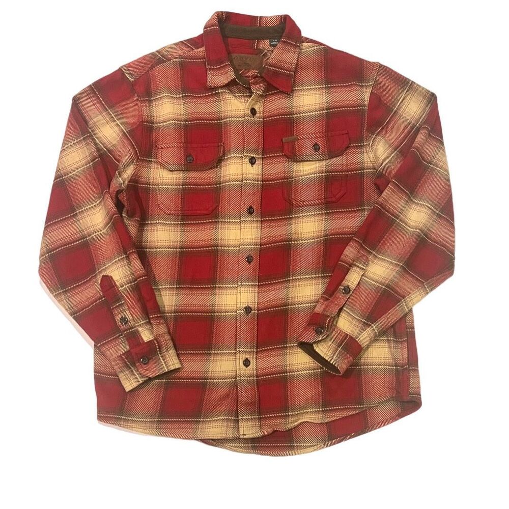 Mens Orvis Red Brown Flannel Button Down Shirt Size L